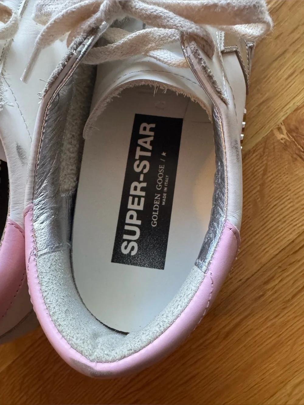Golden Goose Super-Star White Leather Sneakers Pink and Silver Accents Sz 40 - Picture 4 of 16